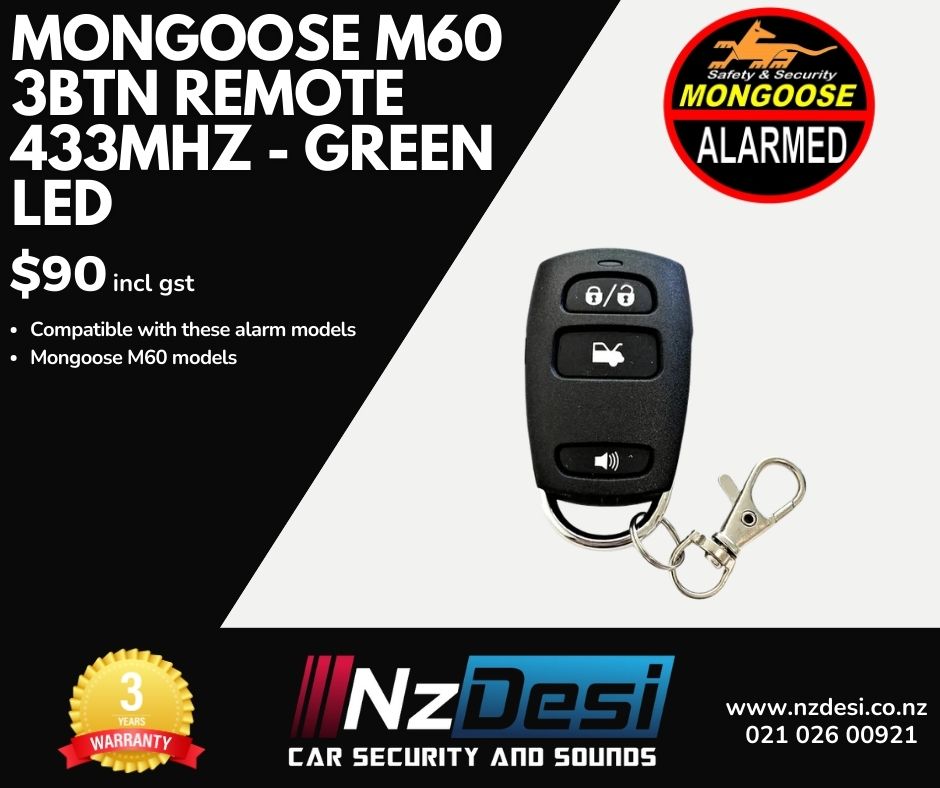 MONGOOSE M60 3BTN REMOTE 433MHZ - GREEN LED - 2023 DESIGN.