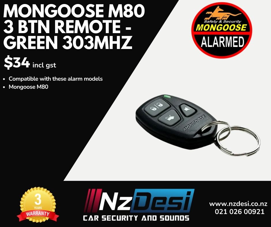 MONGOOSE M80 3 BTN REMOTE - GREEN 303MHz