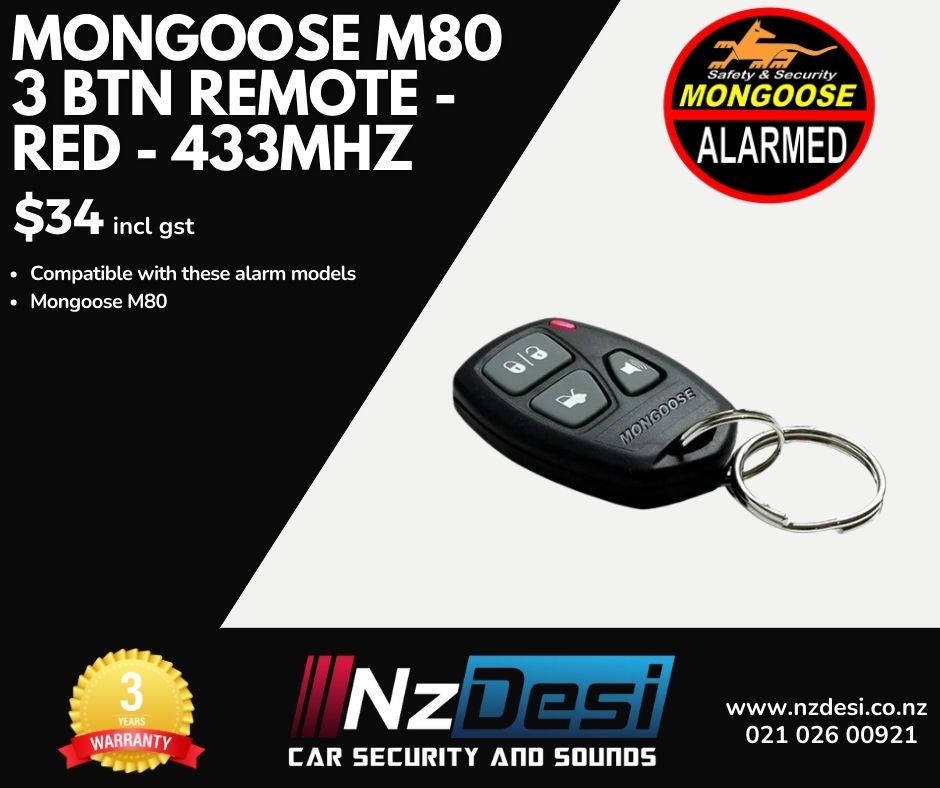 MONGOOSE M80 3 BTN REMOTE - RED - 433MHz